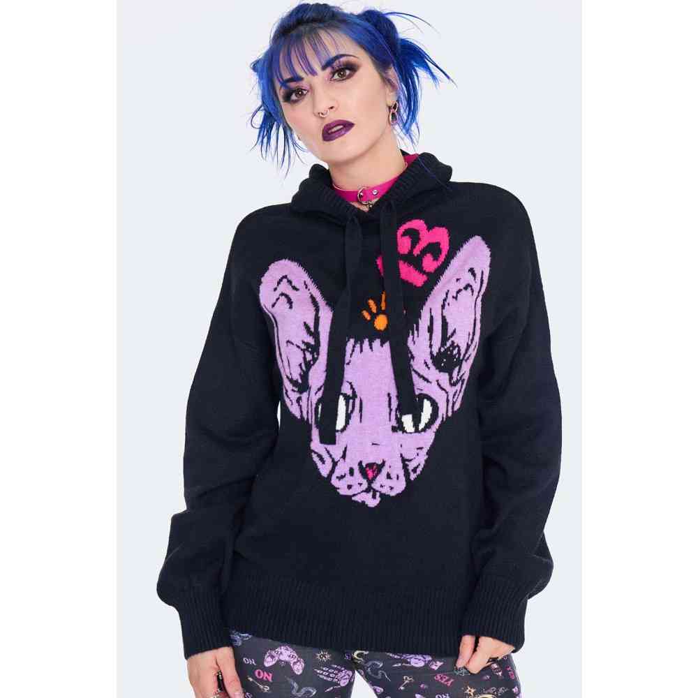 Jawbreaker - Oversize Knitted Intarsia Cat Chandail - Noir